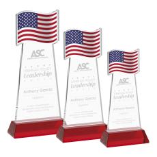 Flag on Hartford Base Red Unique Crystal Trophy - Patriotic and Government Awards 
