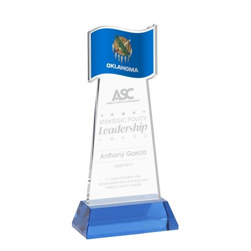 Awards and Plaques - Crystal Trophies - Flag on Hartford Base Sky Blue Unique Crystal Trophy