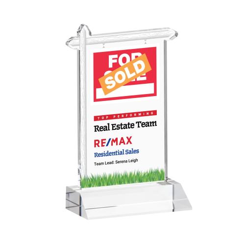 Awards and Plaques - Crystal Trophies - Real Estate Full Color Clear Unique Crystal Trophy
