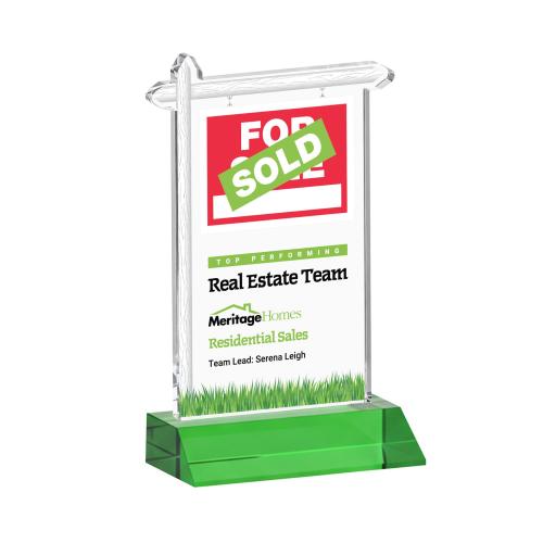 Awards and Plaques - Crystal Trophies - Real Estate Full Color Green Unique Crystal Trophy