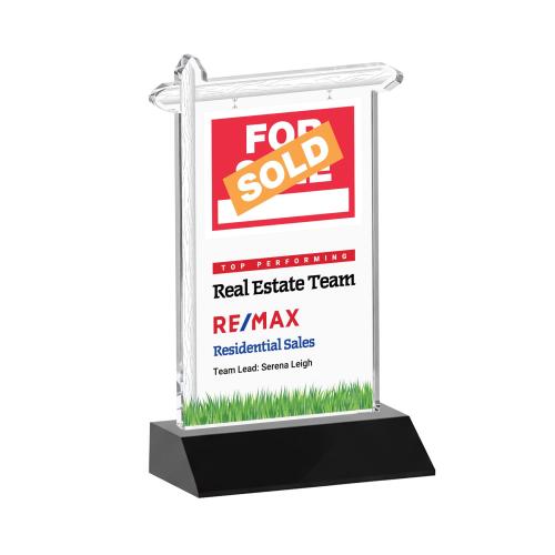 Awards and Plaques - Crystal Trophies - Real Estate Full Color Black Unique Crystal Trophy