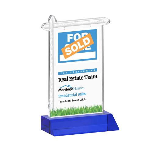 Awards and Plaques - Crystal Trophies - Real Estate Full Color Blue Unique Crystal Trophy