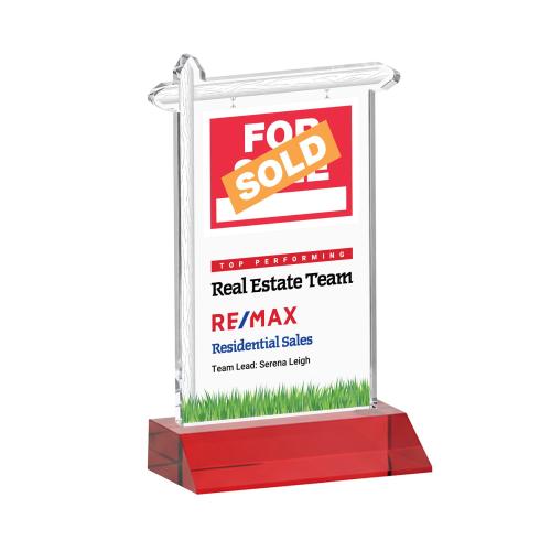 Awards and Plaques - Crystal Trophies - Real Estate Full Color Red Unique Crystal Trophy