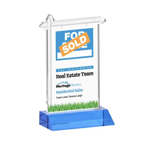 Awards and Plaques - Crystal Trophies - Real Estate Full Color Sky Blue Unique Crystal Trophy