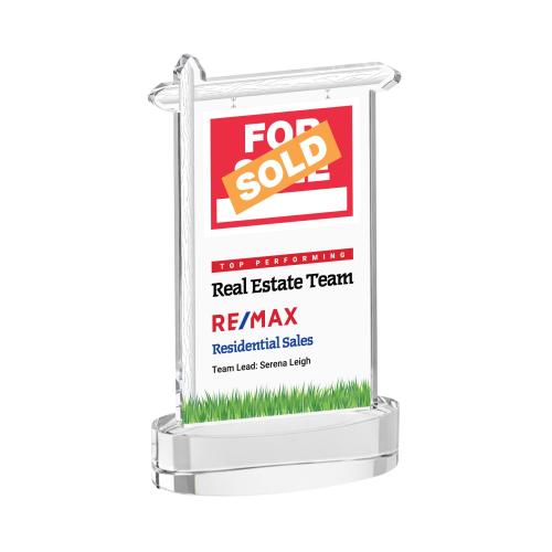 Awards and Plaques - Crystal Trophies - Real Estate Full Color on Alberton Base Clear Unique Crystal Trophy