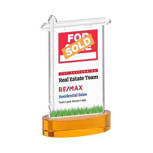 Awards and Plaques - Crystal Trophies - Real Estate Full Color on Alberton Base Amber Unique Crystal Trophy