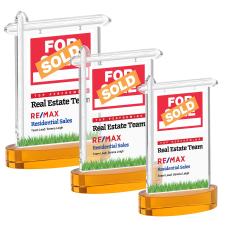 Real Estate Full Color on Alberton Base Amber Unique Crystal Trophy - Crystal Trophies