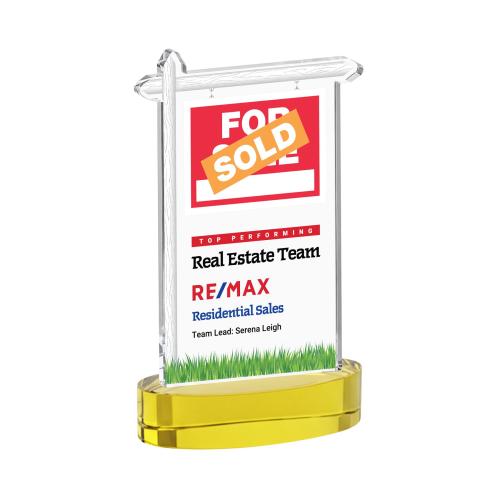 Awards and Plaques - Crystal Trophies - Real Estate Full Color on Alberton Base Gold Unique Crystal Trophy