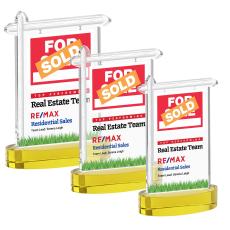 Real Estate Full Color on Alberton Base Gold Unique Crystal Trophy - Crystal Trophies