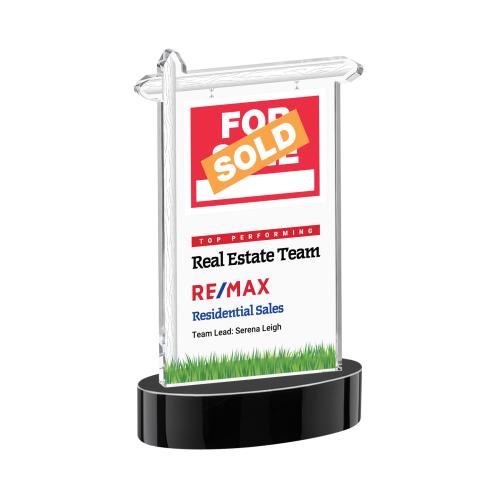 Awards and Plaques - Crystal Trophies - Real Estate Full Color on Alberton Base Black Unique Crystal Trophy