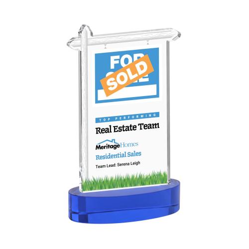 Awards and Plaques - Crystal Trophies - Real Estate Full Color on Alberton Base Blue Unique Crystal Trophy