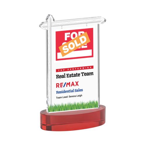 Awards and Plaques - Crystal Trophies - Real Estate Full Color on Alberton Base Red Unique Crystal Trophy