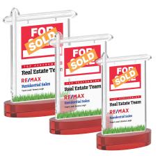 Real Estate Full Color on Alberton Base Red Unique Crystal Trophy - Crystal Trophies