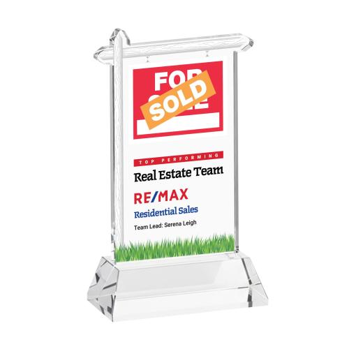 Awards and Plaques - Crystal Trophies - Real Estate Full Color on Hartford Base Clear Unique Crystal Trophy