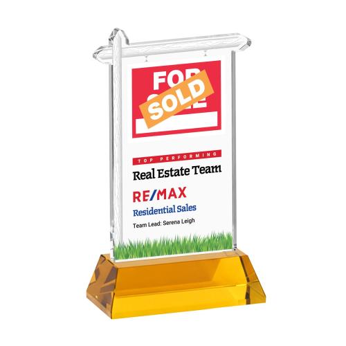 Awards and Plaques - Crystal Trophies - Real Estate Full Color on Hartford Base Amber Unique Crystal Trophy
