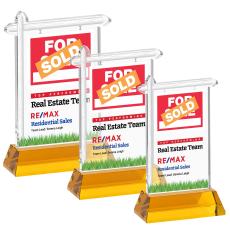 Real Estate Full Color on Hartford Base Amber Unique Crystal Trophy - Crystal Trophies