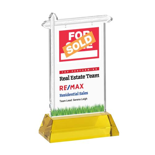 Awards and Plaques - Crystal Trophies - Real Estate Full Color on Hartford Base Gold Unique Crystal Trophy