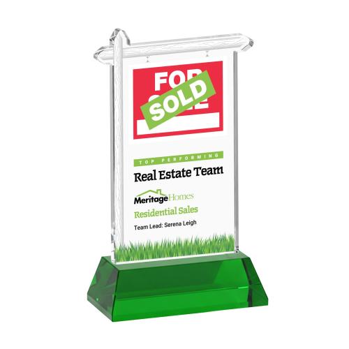 Awards and Plaques - Crystal Trophies - Real Estate Full Color on Hartford Base Green Unique Crystal Trophy