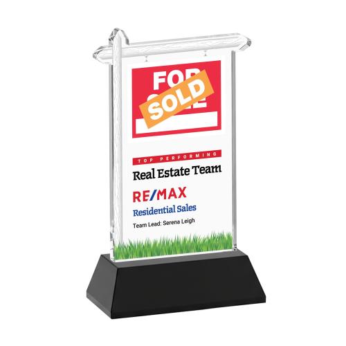 Awards and Plaques - Crystal Trophies - Real Estate Full Color on Hartford Base Black Unique Crystal Trophy