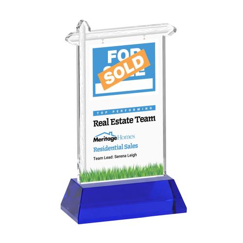 Awards and Plaques - Crystal Trophies - Real Estate Full Color on Hartford Base Blue Unique Crystal Trophy