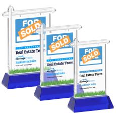 Real Estate Full Color on Hartford Base Blue Unique Crystal Trophy - Crystal Trophies