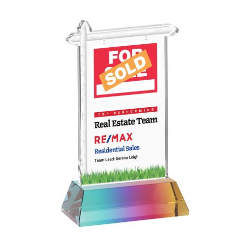 Awards and Plaques - Crystal Trophies - Real Estate Full Color on Hartford Base Prismatic Unique Crystal Trophy