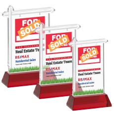 Real Estate Full Color on Hartford Base Red Unique Crystal Trophy - Crystal Trophies