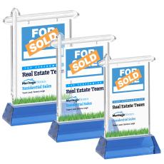 Real Estate Full Color on Hartford Base Sky Blue Unique Crystal Trophy - Crystal Trophies