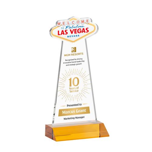 Awards and Plaques - Crystal Trophies - Las Vegas Full Color Amber Unique Crystal Trophy