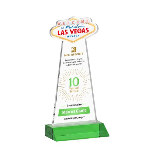 Awards and Plaques - Crystal Trophies - Las Vegas Full Color Green Unique Crystal Trophy