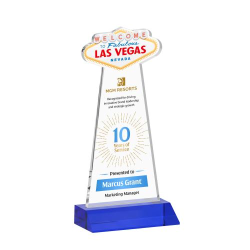 Awards and Plaques - Crystal Trophies - Las Vegas Full Color Blue Unique Crystal Trophy