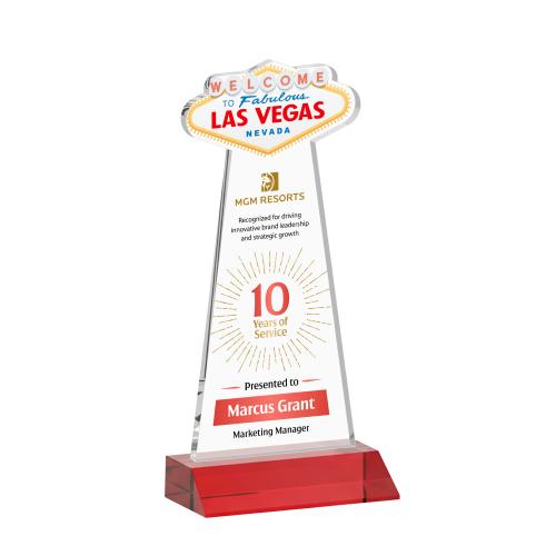 Awards and Plaques - Crystal Trophies - Las Vegas Full Color Red Unique Crystal Trophy