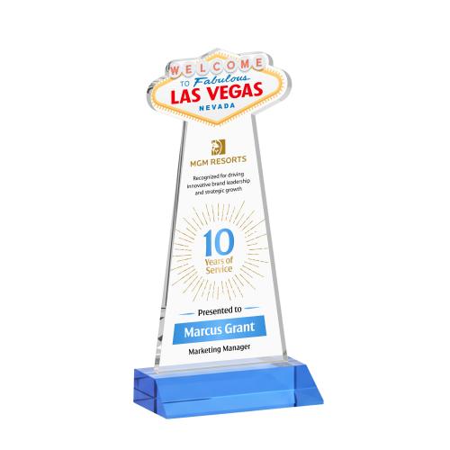 Awards and Plaques - Crystal Trophies - Las Vegas Full Color Sky Blue Unique Crystal Trophy