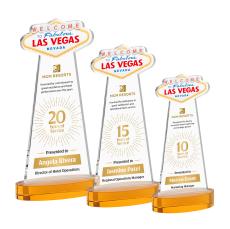 Las Vegas Full Color on Alberton Base Amber Unique Crystal Trophy - Custom Trophies