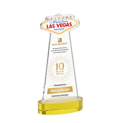 Awards and Plaques - Crystal Trophies - Las Vegas Full Color on Alberton Base Gold Unique Crystal Trophy