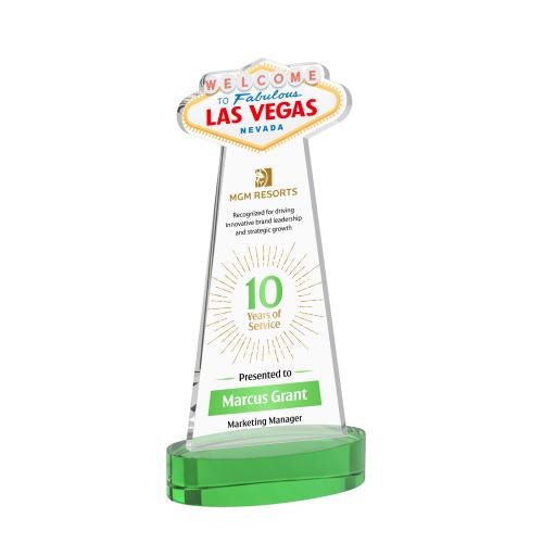 Awards and Plaques - Crystal Trophies - Las Vegas Full Color on Alberton Base Green Unique Crystal Trophy