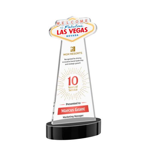 Awards and Plaques - Crystal Trophies - Las Vegas Full Color on Alberton Base Black Unique Crystal Trophy