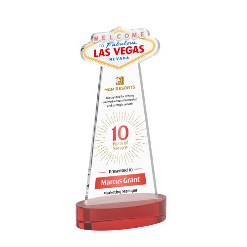 Awards and Plaques - Crystal Trophies - Las Vegas Full Color on Alberton Base Red Unique Crystal Trophy