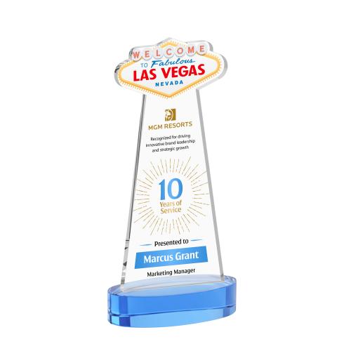 Awards and Plaques - Crystal Trophies - Las Vegas Full Color on Alberton Base Sky Blue Unique Crystal Trophy