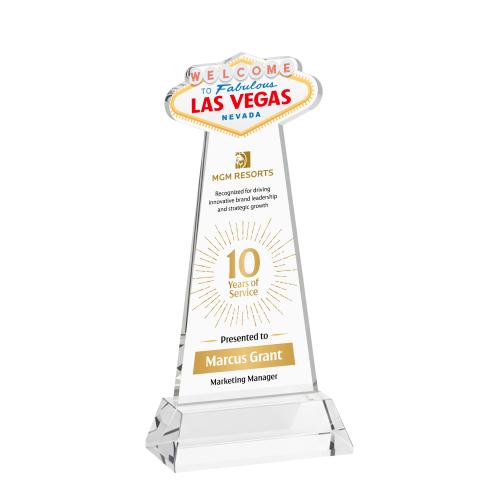 Awards and Plaques - Crystal Trophies - Las Vegas Full Color on Hartford Base Clear Unique Crystal Trophy