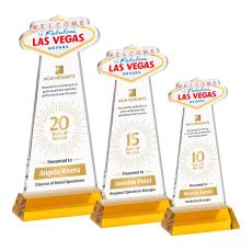 Las Vegas Full Color on Hartford Base Amber Unique Crystal Trophy - Custom Trophies