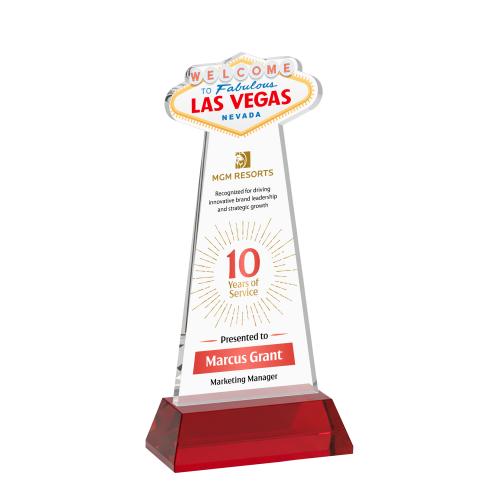 Awards and Plaques - Crystal Trophies - Las Vegas Full Color on Hartford Base Red Unique Crystal Trophy