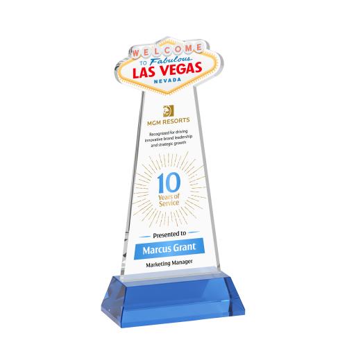 Awards and Plaques - Crystal Trophies - Las Vegas Full Color on Hartford Base Sky Blue Unique Crystal Trophy