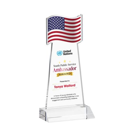 Awards and Plaques - Crystal Trophies - Flag Full Color Clear Unique Crystal Trophy