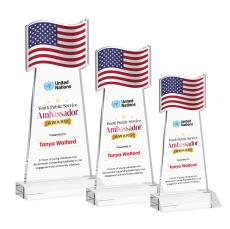 Flag Full Color Clear Unique Crystal Trophy - Patriotic and Government Awards 