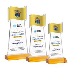 Flag Full Color Amber Unique Crystal Trophy - Patriotic and Government Awards 