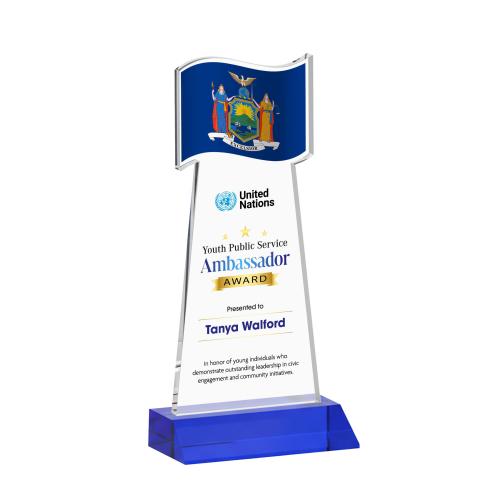 Awards and Plaques - Crystal Trophies - Flag Full Color Blue Unique Crystal Trophy