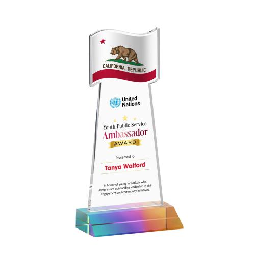 Awards and Plaques - Crystal Trophies - Flag Full Color Prismatic Unique Crystal Trophy
