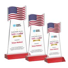 Flag Full Color Red Unique Crystal Trophy - Patriotic and Government Awards 