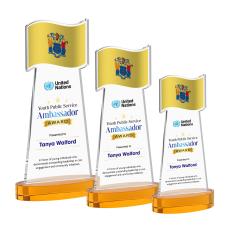 Flag Full Color on Alberton Base Amber Unique Crystal Trophy - Patriotic and Government Awards 